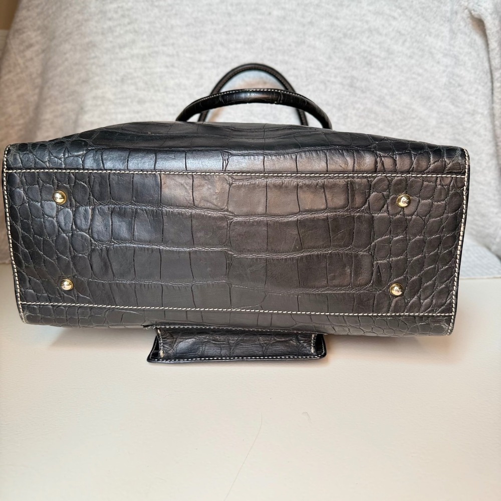 VTG Dooney & Bourke Crocodile Embossed Leather Tote Bag Black Gold Hardware Key - Picture 5 of 13